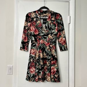 Floral Long Sleeve Short Dress